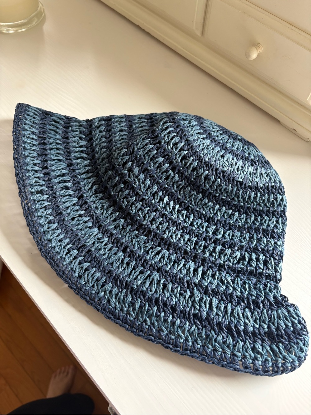 Navy and Teal Crochet Sun Bucket Hat
